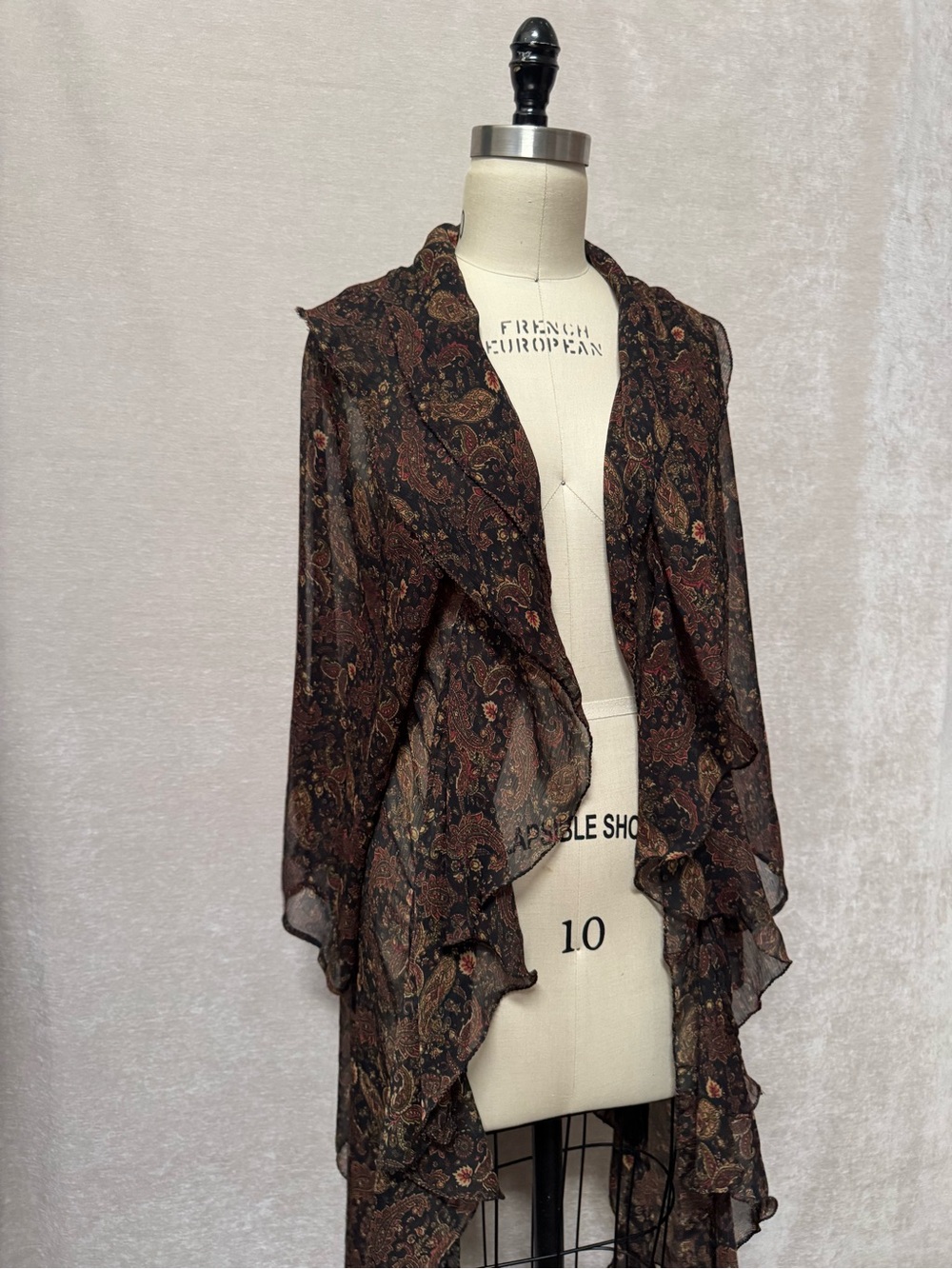 Free People Sheer Brown Paisley Ruffle Duster - Picture 5 of 9